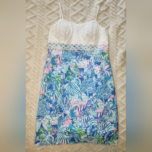 Lilly Pulitzer Liz Dress Coastal Blue Lion Around Size 4 Sundress - Picture 3 of 12